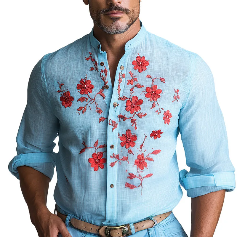 Men's Spring Fashion Contrast Embroidery Long Sleeve Casual Shirt MTA1253D8P sold by Manly