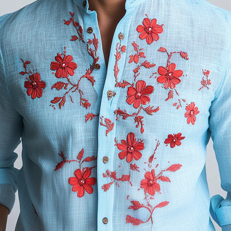 Men's Spring Fashion Contrast Embroidery Long Sleeve Casual Shirt MTA1253D8P sold by Manly product image thumbnail 3