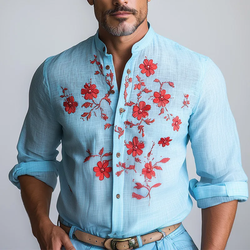 Men's Spring Fashion Contrast Embroidery Long Sleeve Casual Shirt MTA1253D8P sold by Manly product image thumbnail 2