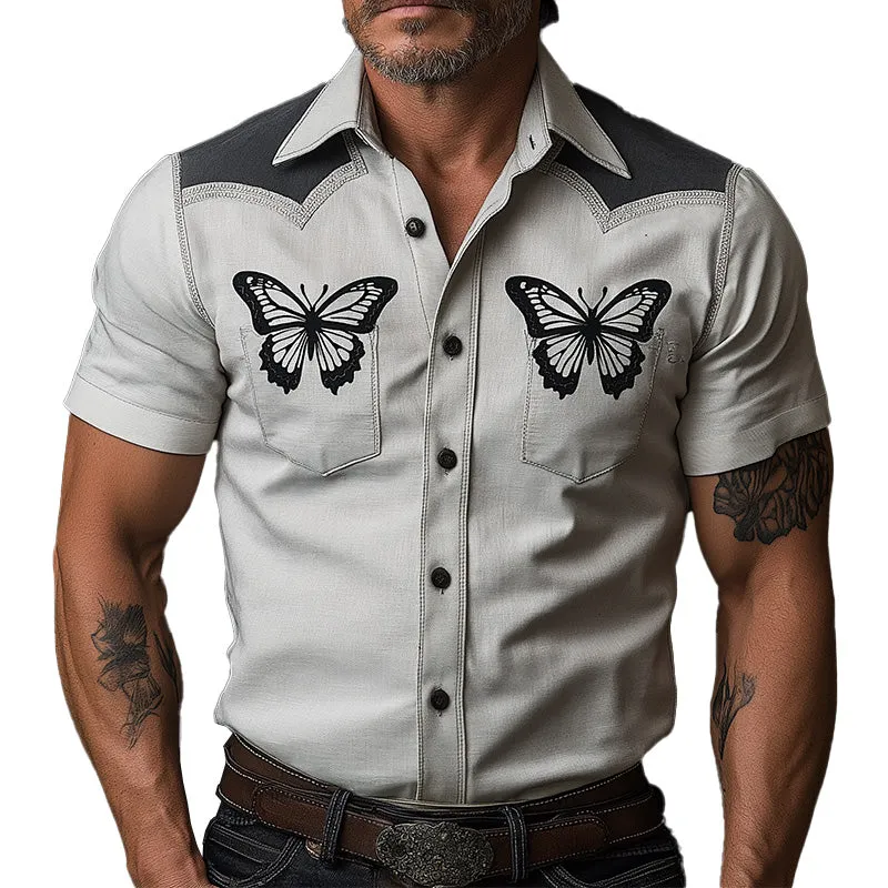Men's Spring Vintage Cotton and Linen Printed Short Sleeve Shirt MTA1264D7P sold by Manly