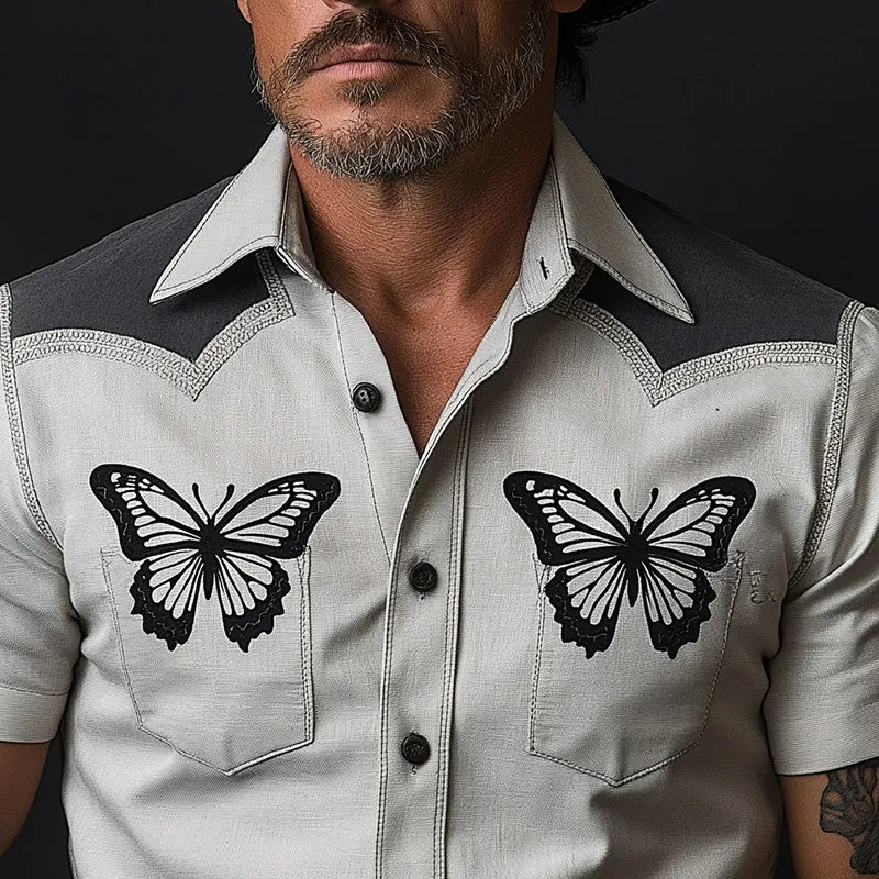 Men's Spring Vintage Cotton and Linen Printed Short Sleeve Shirt MTA1264D7P sold by Manly product image thumbnail 3