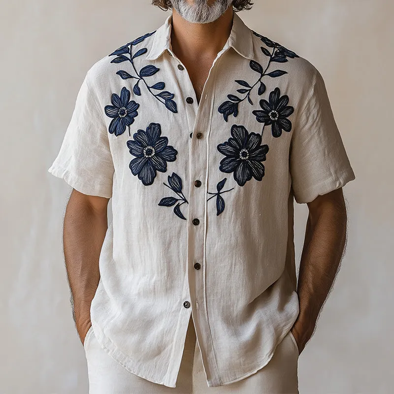 Men's Spring Fashion Vintage Embroidered Short Sleeve Shirt MTA1284D7P sold by Manly product image thumbnail 2