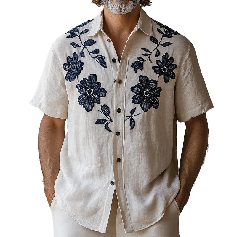 Men's Spring Fashion Vintage Embroidered Short Sleeve Shirt MTA1284D7P sold by Manly
