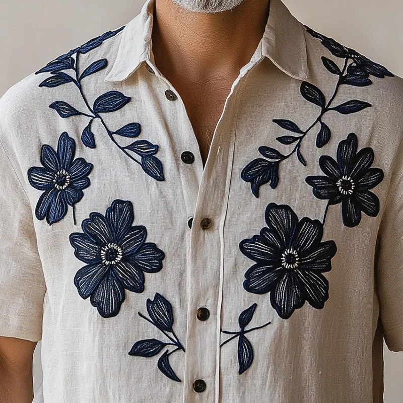 Men's Spring Fashion Vintage Embroidered Short Sleeve Shirt MTA1284D7P sold by Manly product image thumbnail 3