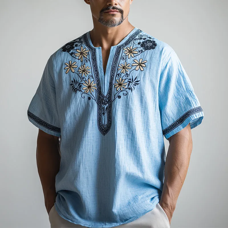 Men's spring fashion simple retro ethnic style embroidered short-sleeved shirt MTA1201D1P sold by Manly product image thumbnail 2