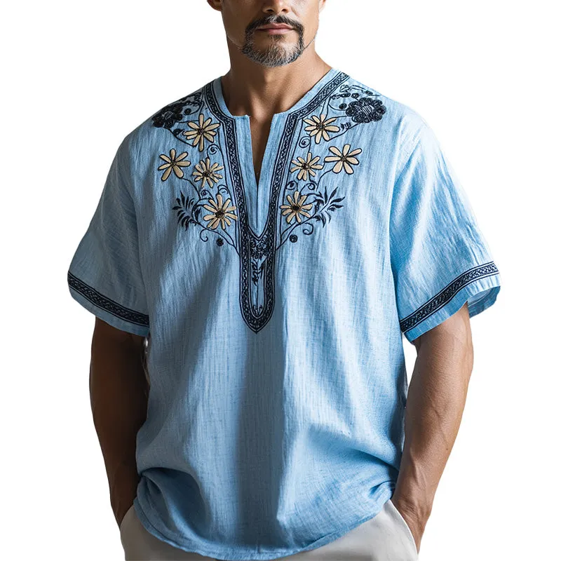 Men's spring fashion simple retro ethnic style embroidered short-sleeved shirt MTA1201D1P sold by Manly