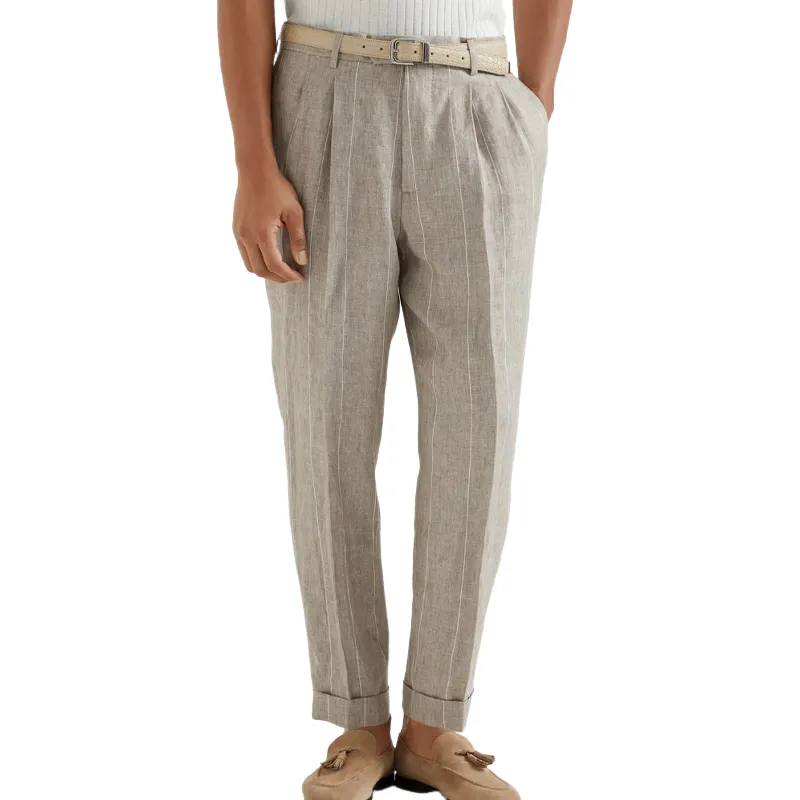Men's Spring and Summer Fashion Classic Casual Suit Pants Cotton and Linen Striped Pants MTA1202D8K sold by Manly