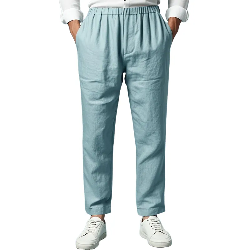 Men's Spring and Summer Fashion Classic Casual Elastic Waist Cotton and Linen Pants MTA1286D1K sold by Manly