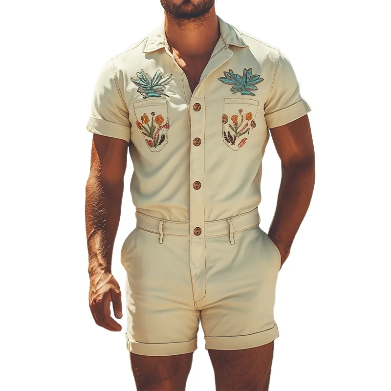 Men's Summer Fashion Casual Western Style Embroidered Twill Cotton Jumpsuit MTA1298D0K sold by Manly