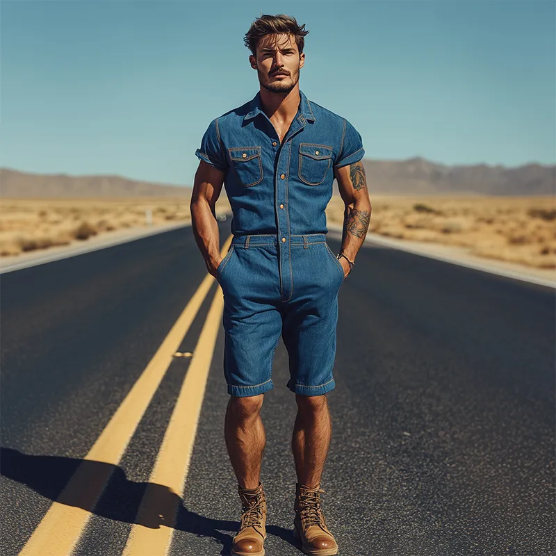 Men's Summer Fashion Casual Classic Western Tencel Denim Multi-Pocket Jumpsuit MTA1227D8K sold by Manly product image thumbnail 3