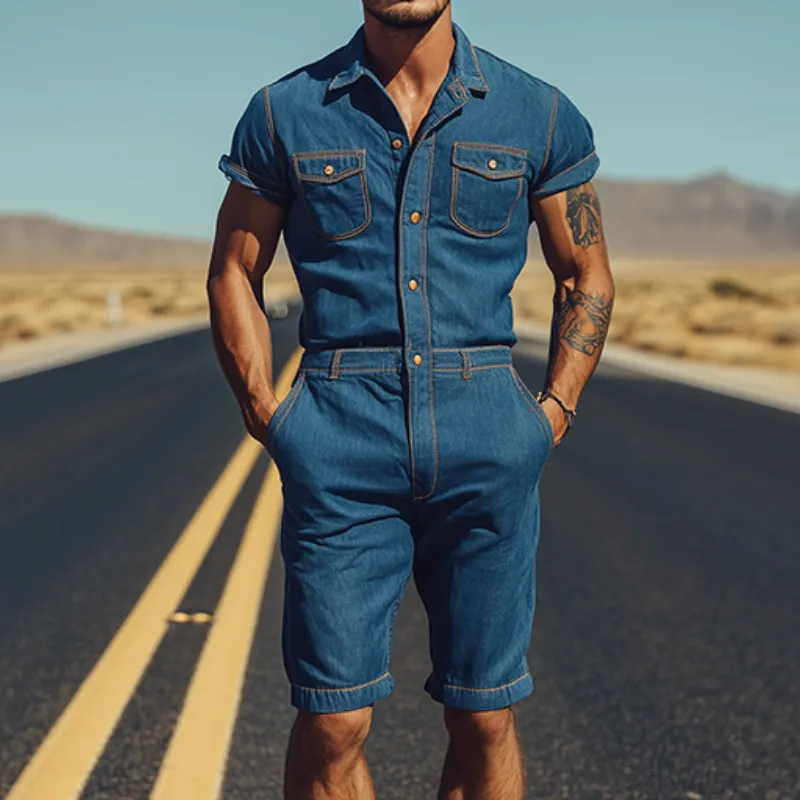 Men's Summer Fashion Casual Classic Western Tencel Denim Multi-Pocket Jumpsuit MTA1227D8K sold by Manly product image thumbnail 2