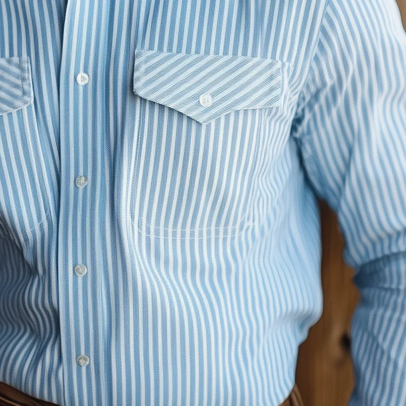 Men's Western-style Striped Lapel Long Sleeve Chest Pocket Shirt MTA1236D2Z sold by Manly product image thumbnail 3