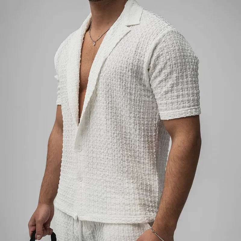 Men's Solid Textured Lapel Short Sleeve Shirt MTA1212D7Z sold by Manly product image thumbnail 3