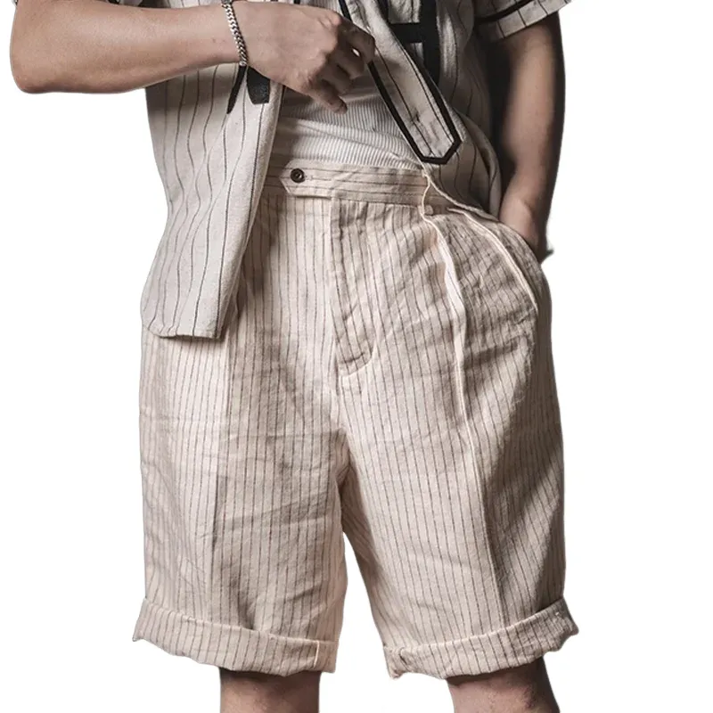 Men's Striped Cotton And Linen Straight Casual Shorts MTA1268D8Z sold by Manly