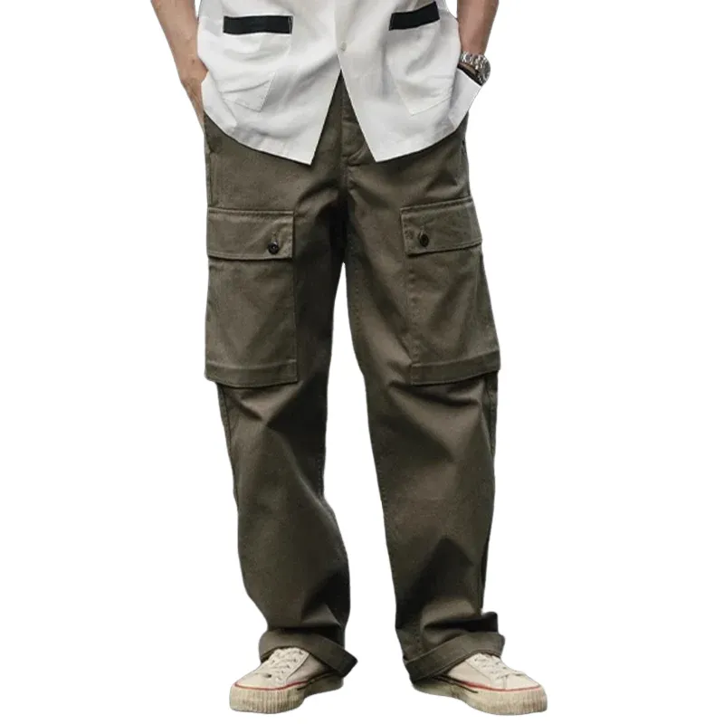 Men's Solid Color Cotton Multi-pocket Straight Cargo Pants MTA1295D4Z sold by Manly