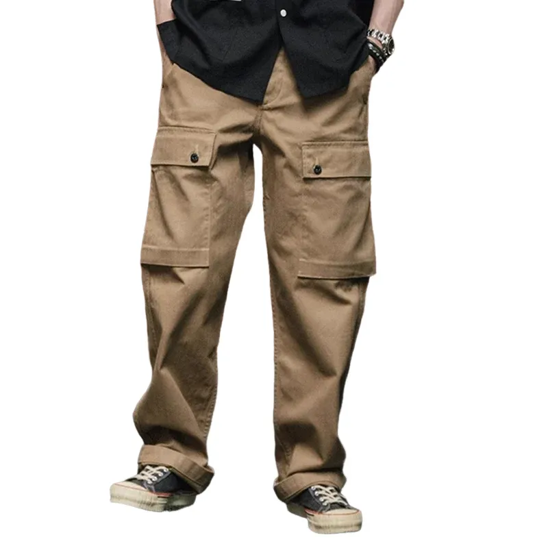 Men's Solid Color Cotton Multi-pocket Straight Cargo Pants MTA1218D3Z sold by Manly