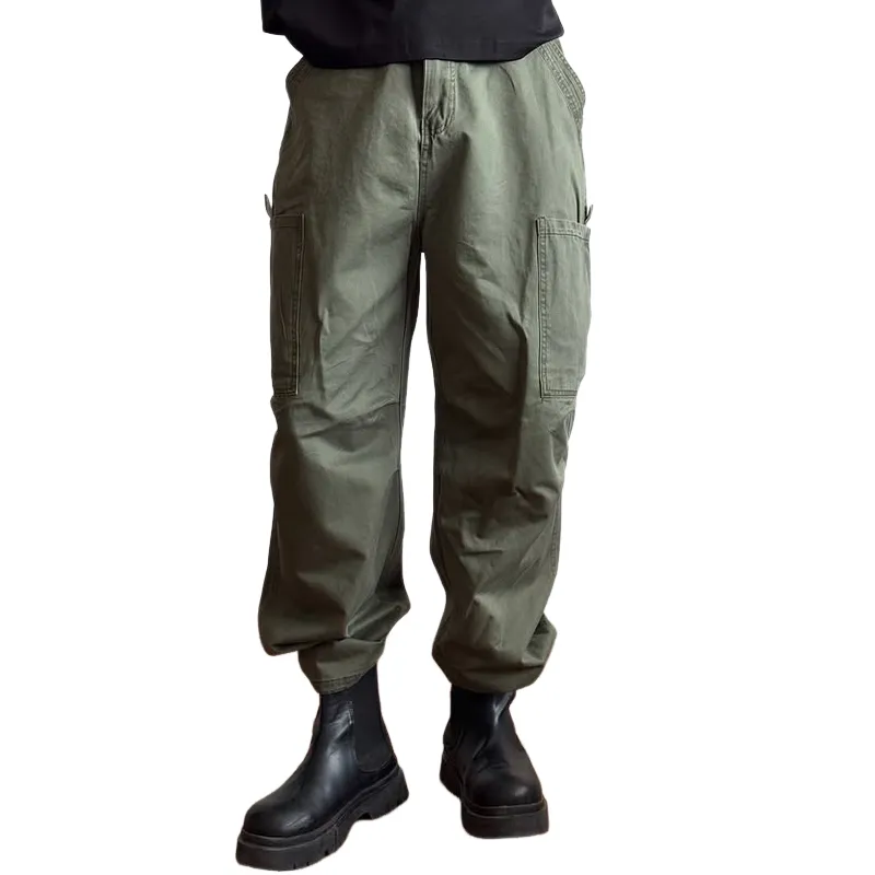 Men's Solid Color Cotton Multi-pocket Straight Cargo Pants MTA1186D5Z sold by Manly