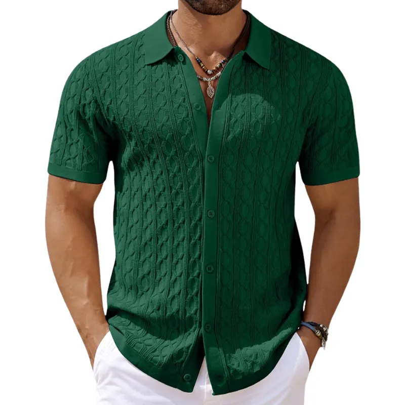 Men's Casual Geometric Jacquard Lapel Slim Fit Short Sleeve Knitted Cardigan  MTA1034D7M sold by Manly