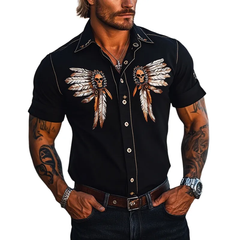 Men's Vintage Skull Print Short Sleeve Shirt MTA1115D7X sold by Manly