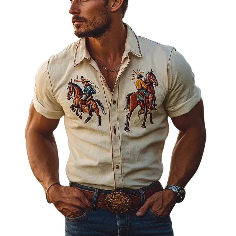 【24-hour shipping out】Men's Western Denim Casual Vintage Short-Sleeve Shirt MTA1125D9X sold by Manly