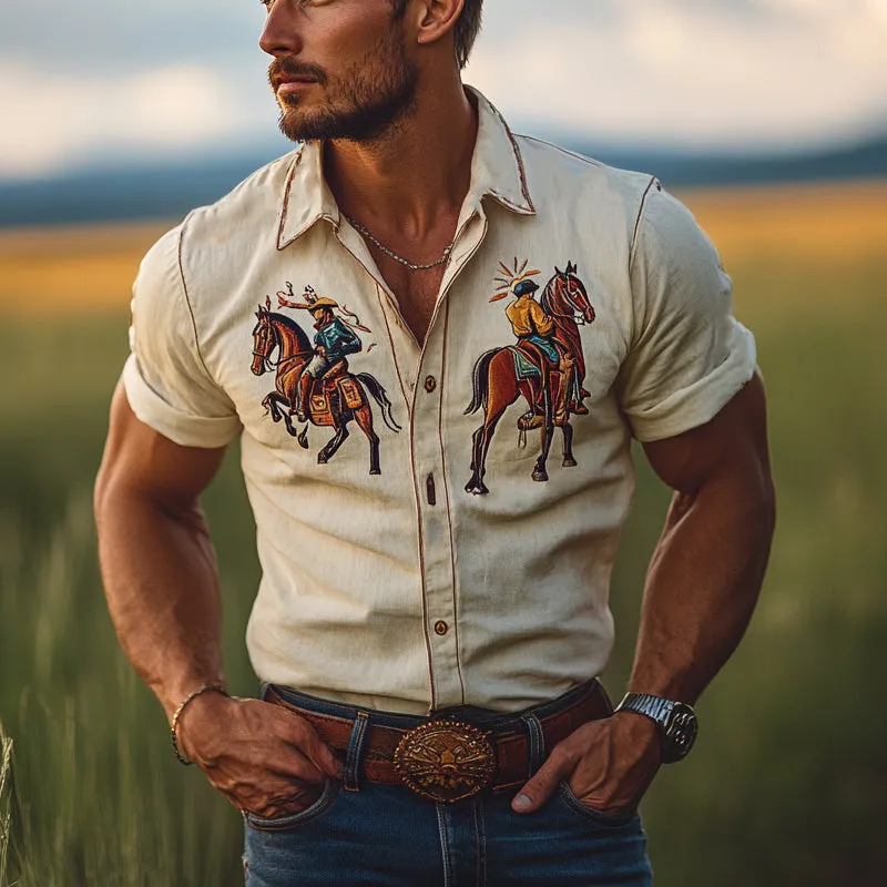 【24-hour shipping out】Men's Western Denim Casual Vintage Short-Sleeve Shirt MTA1125D9X sold by Manly product image thumbnail 3