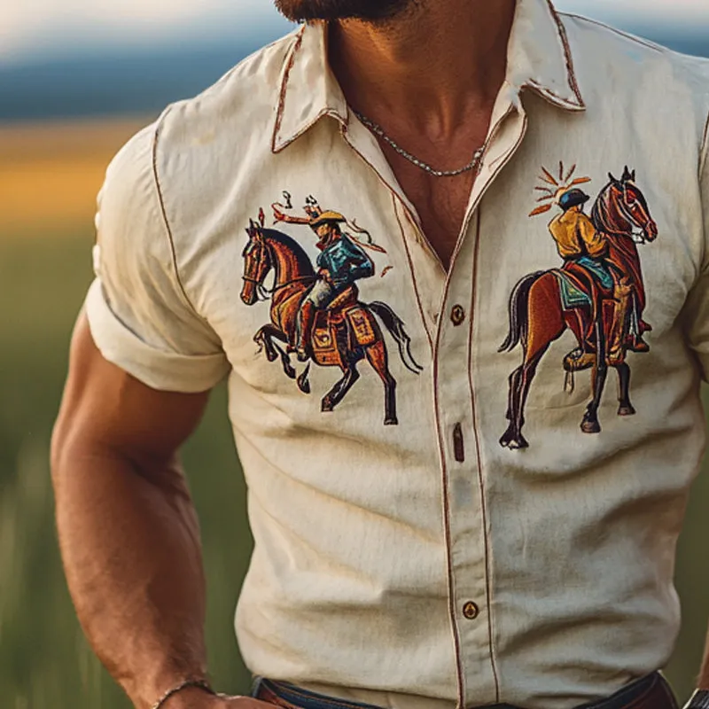 【24-hour shipping out】Men's Western Denim Casual Vintage Short-Sleeve Shirt MTA1125D9X sold by Manly product image thumbnail 2