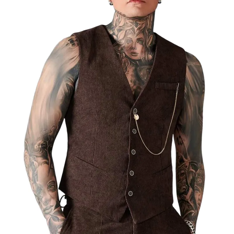 Men's Casual Corduroy V-Neck Vest MTA1003D9X sold by Manly