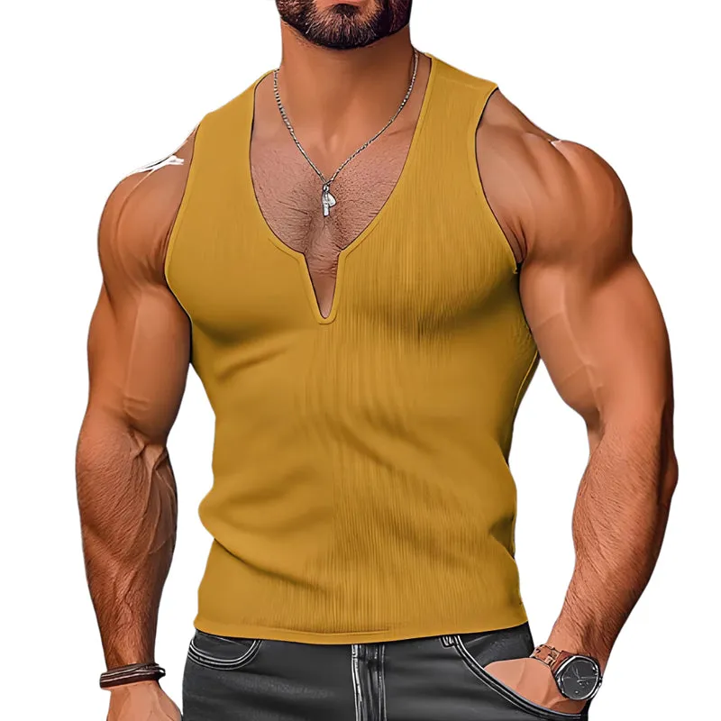 Men's Solid V-Neck Waffle Tank Top MTA1174D6X sold by Manly