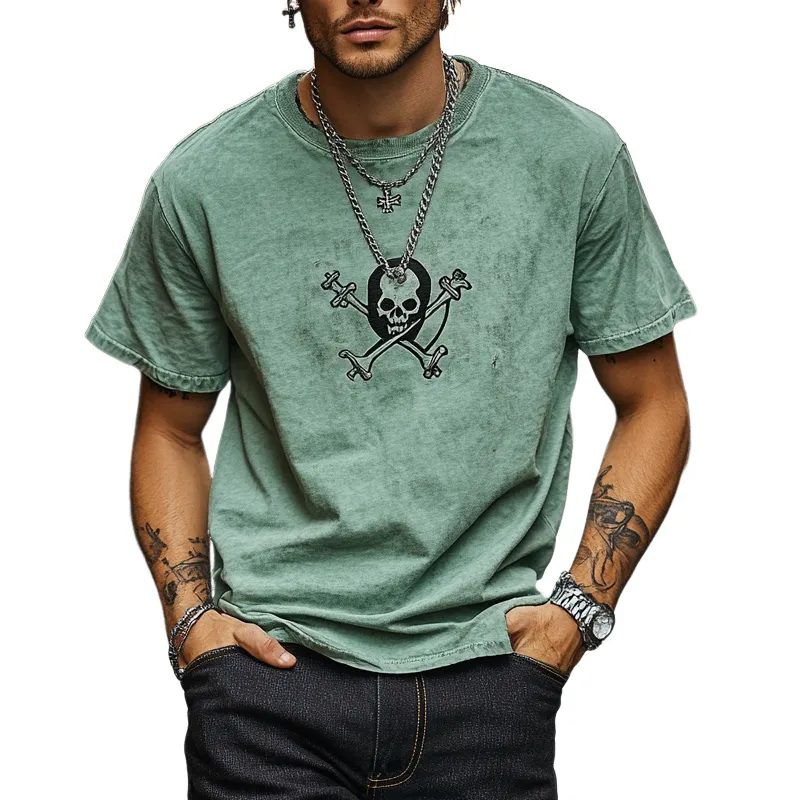 Men's Casual Skull Print Round Neck Short Sleeve T-Shirt MTA0967D9X sold by Manly