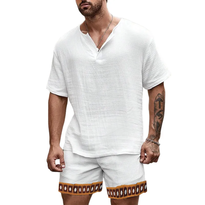 Men's cotton shorts, short sleeves, spliced webbing two-piece set MTA1021D1X sold by Manly