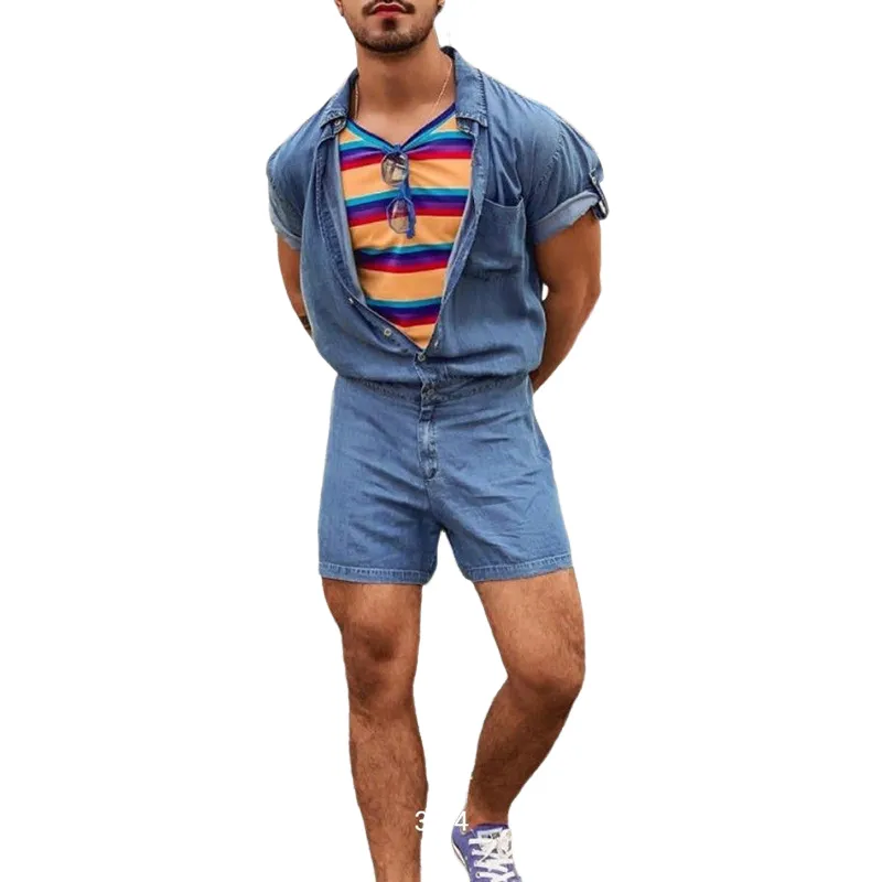 Men's Casual Denim Shorts Short Sleeve Jumpsuit MTA1083D9X sold by Manly