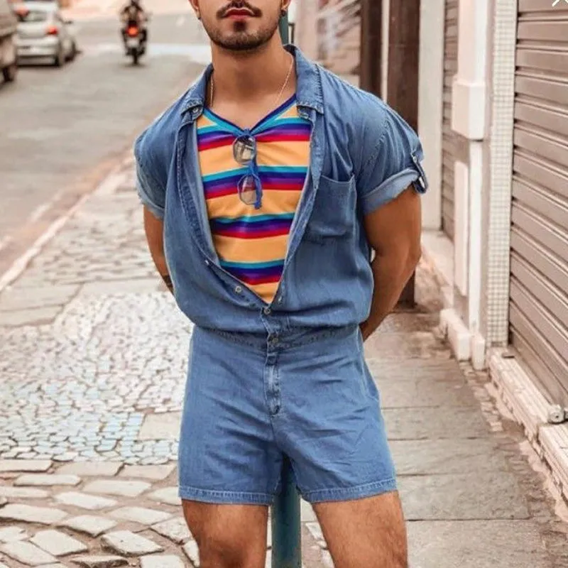 Men's Casual Denim Shorts Short Sleeve Jumpsuit MTA1083D9X sold by Manly product image thumbnail 2