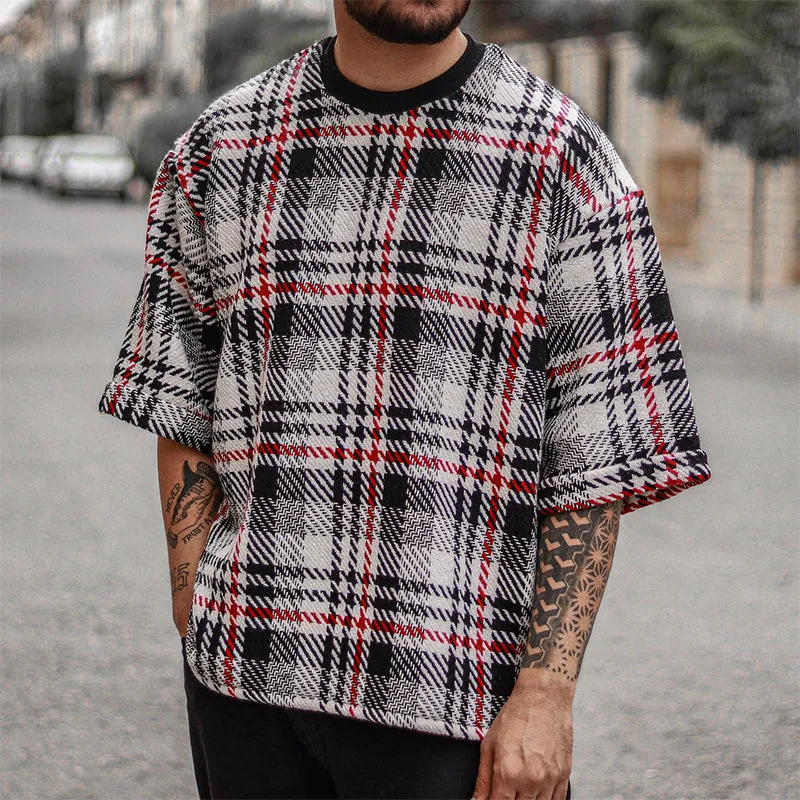 Men's Retro Casual Plaid Round Neck Short Sleeve T-Shirt MTA1138D0TO sold by Manly product image thumbnail 2