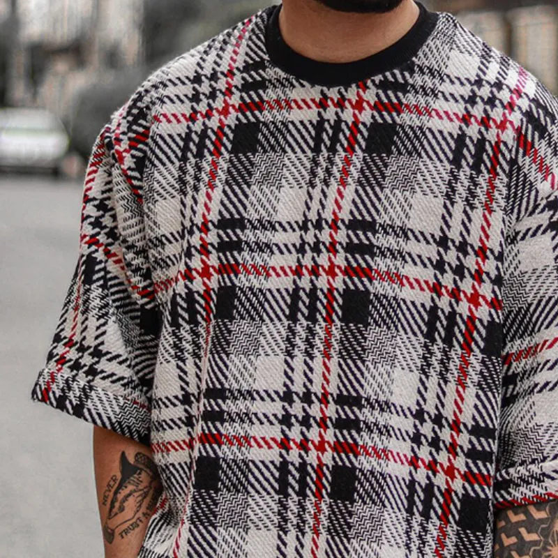 Men's Retro Casual Plaid Round Neck Short Sleeve T-Shirt MTA1138D0TO sold by Manly product image thumbnail 3