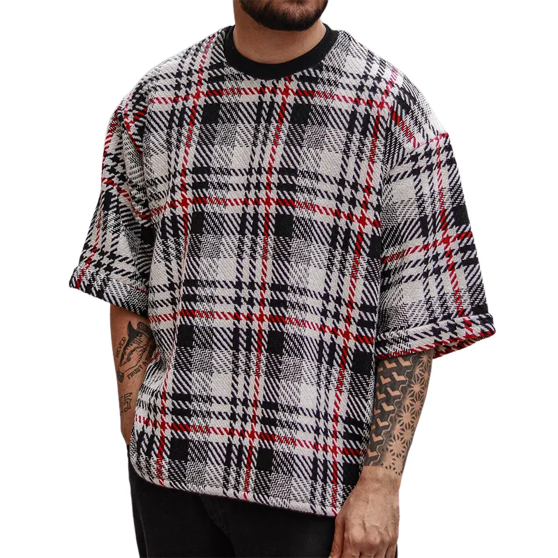 Men's Retro Casual Plaid Round Neck Short Sleeve T-Shirt MTA1138D0TO sold by Manly