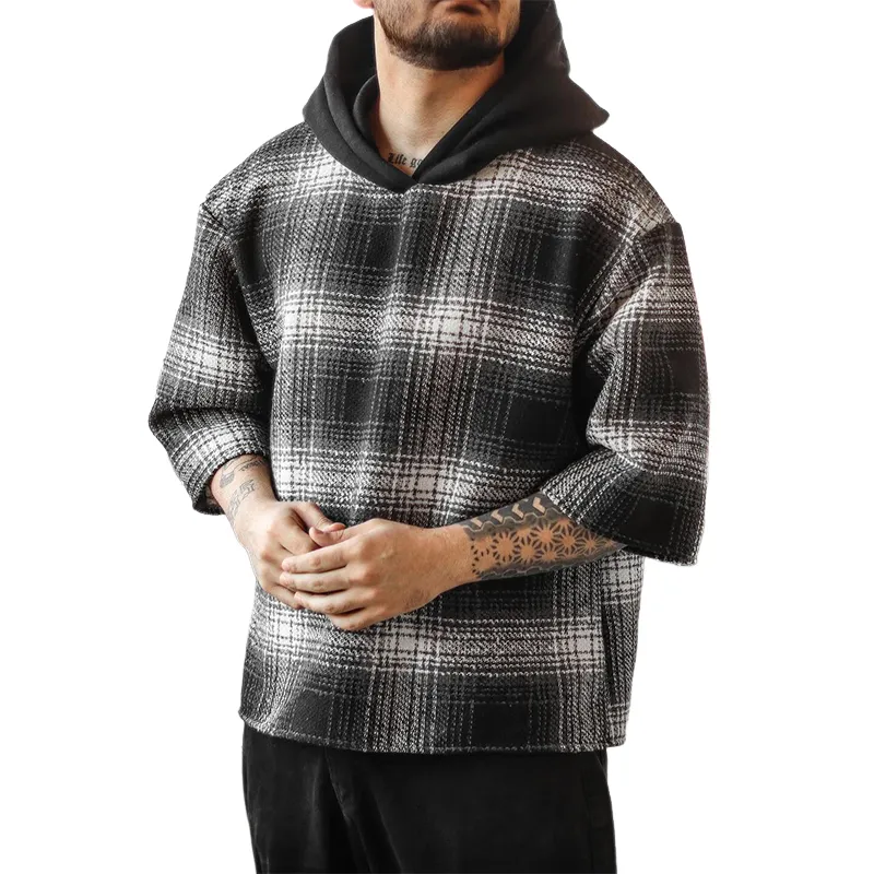Men's Retro Casual Plaid Hooded Short Sleeve T-Shirt MTA1172D0TO sold by Manly