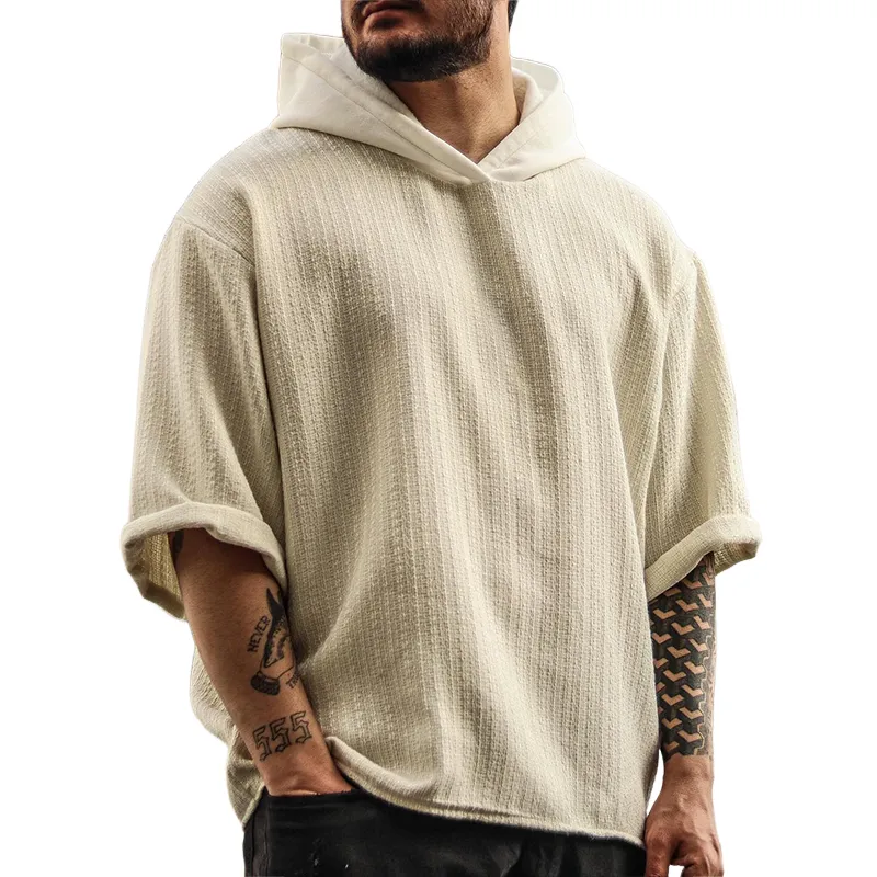 Men's Retro Casual Solid Color Hooded Short Sleeve T-Shirt MTA1133D5TO sold by Manly