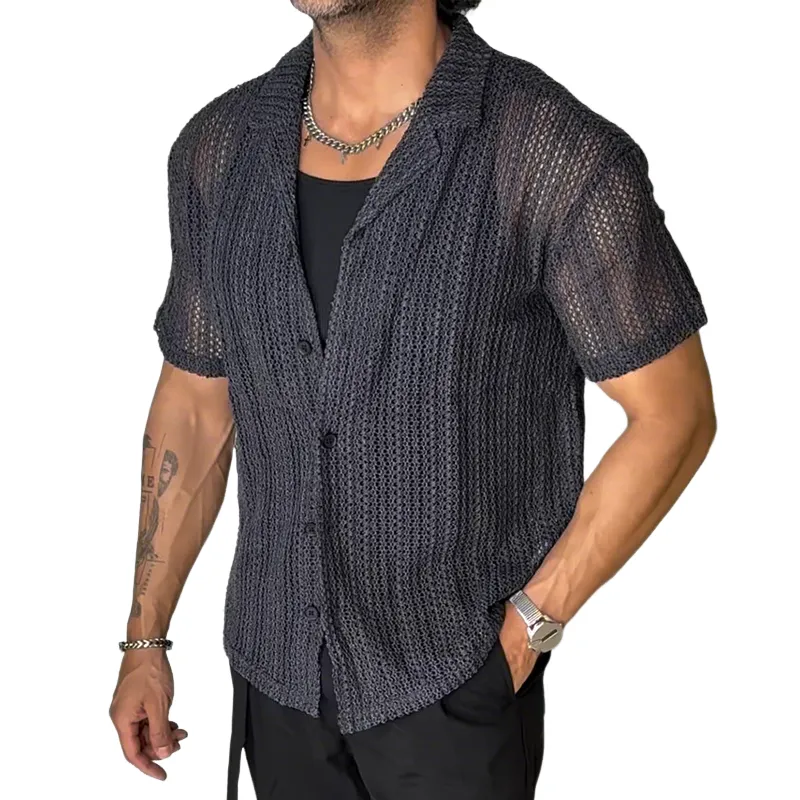 Men's Retro Casual Hollow Lapel Short Sleeve Shirt MTA1110D0TO sold by Manly