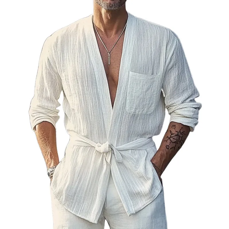 Men's Summer Pleated Textured Belt Casual Shirt MTA1063D8U sold by Manly