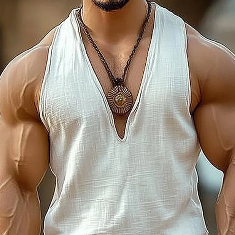 Men's Summer Basic Cotton Solid Color V-Neck Tank Top MTA1199D2U sold by Manly product image thumbnail 5