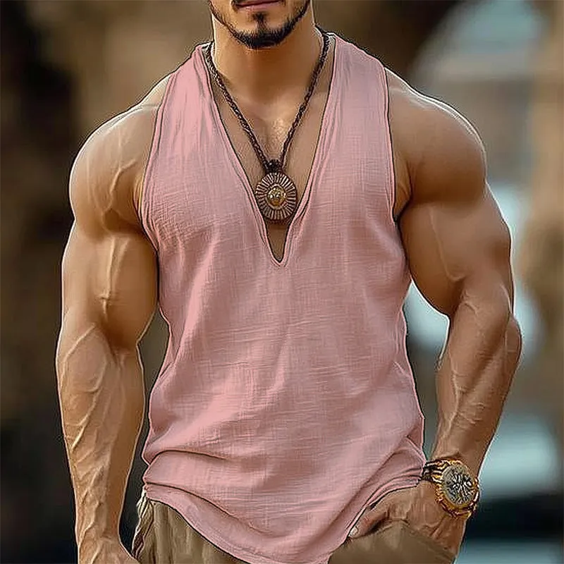 Men's Summer Basic Cotton Solid Color V-Neck Tank Top MTA1199D2U sold by Manly product image thumbnail 4