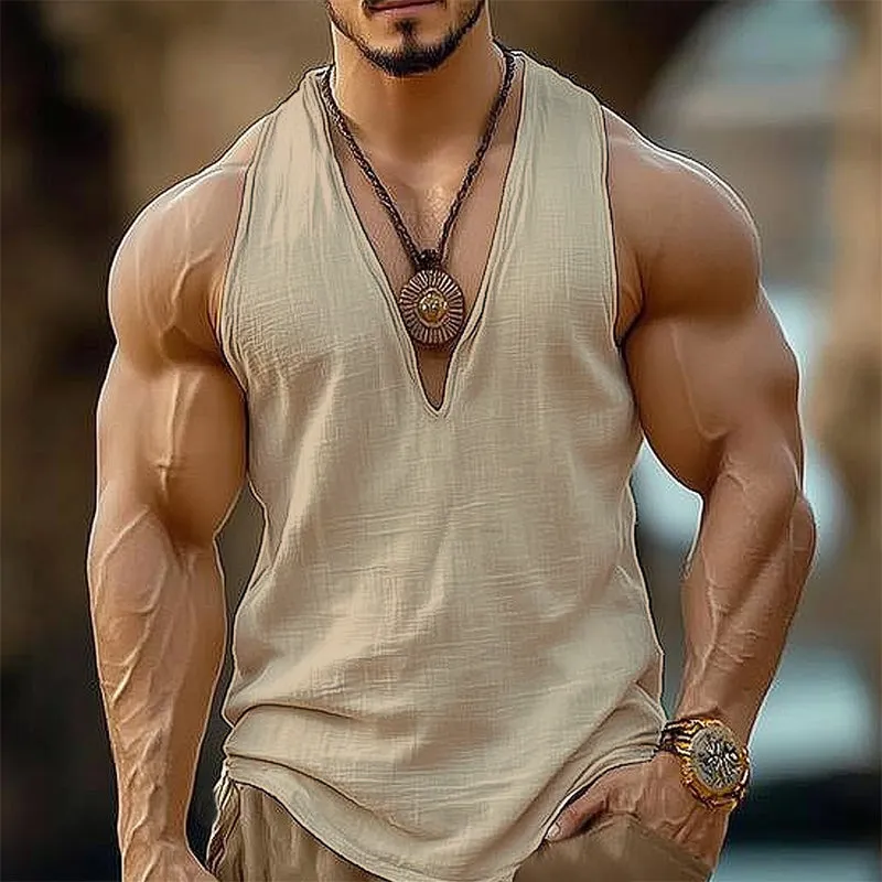 Men's Summer Basic Cotton Solid Color V-Neck Tank Top MTA1199D2U sold by Manly product image thumbnail 2