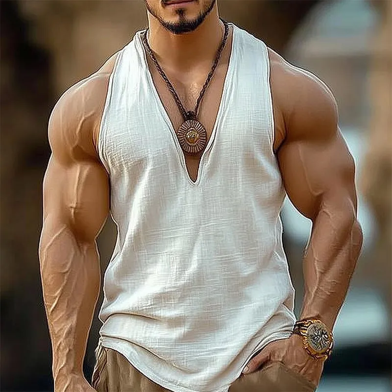 Men's Summer Basic Cotton Solid Color V-Neck Tank Top MTA1199D2U sold by Manly product image thumbnail 3