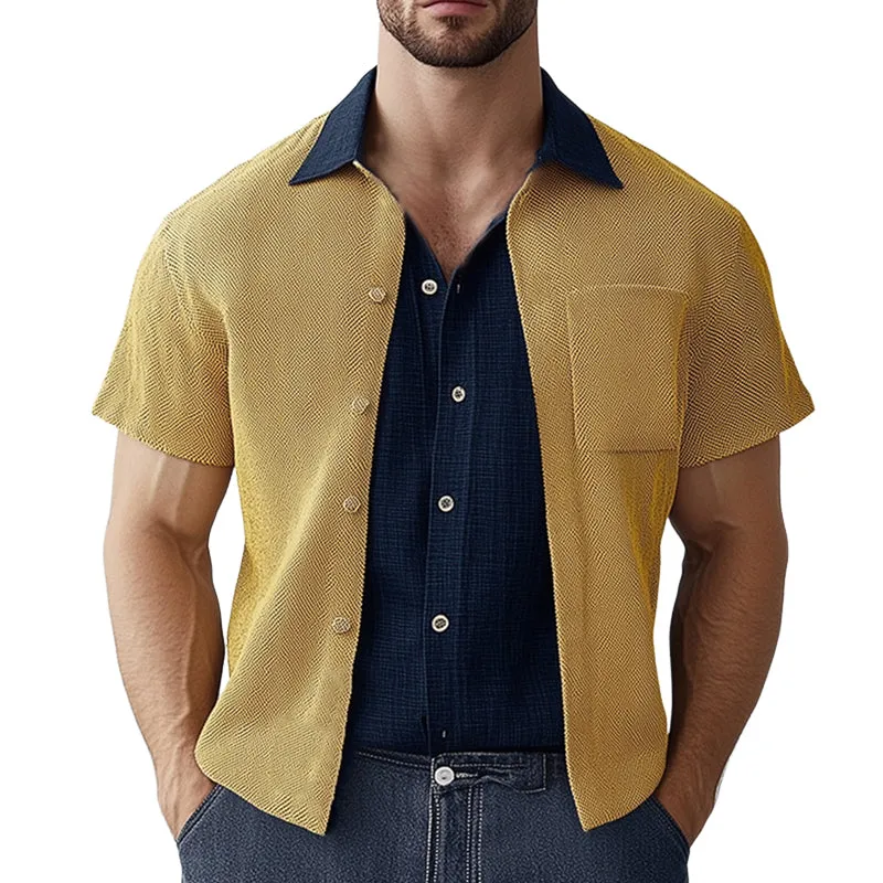 Men's Summer Textured Colorblock Collar Short Sleeve Shirt MTA1168D6U sold by Manly