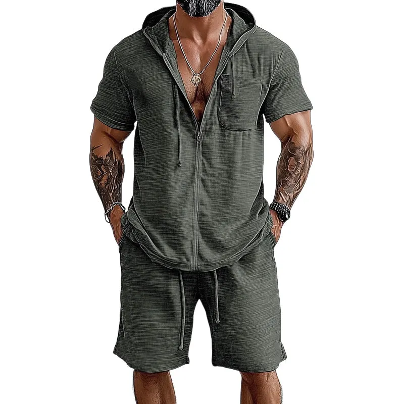 Men's Summer Casual Hooded Short Sleeve Shorts Set MTA1123D0U sold by Manly