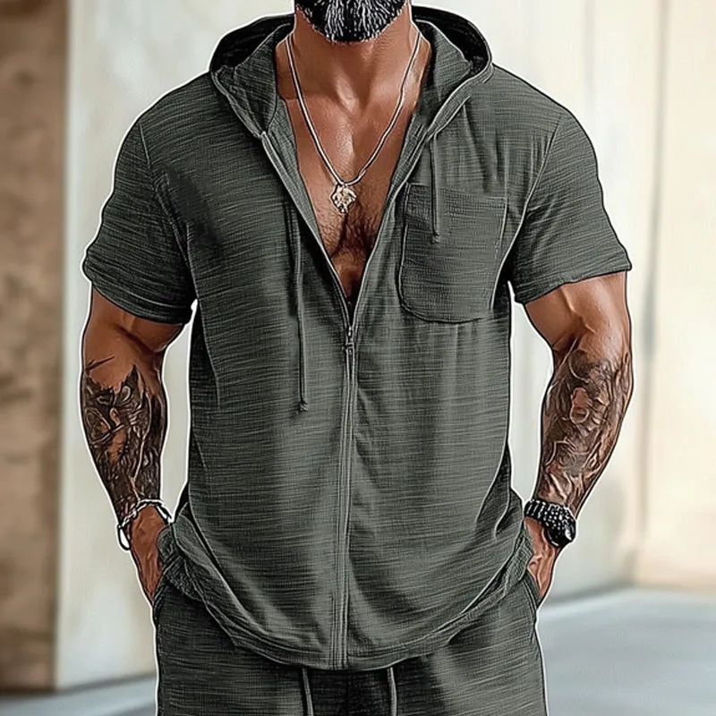 Men's Summer Casual Hooded Short Sleeve Shorts Set MTA1123D0U sold by Manly product image thumbnail 3