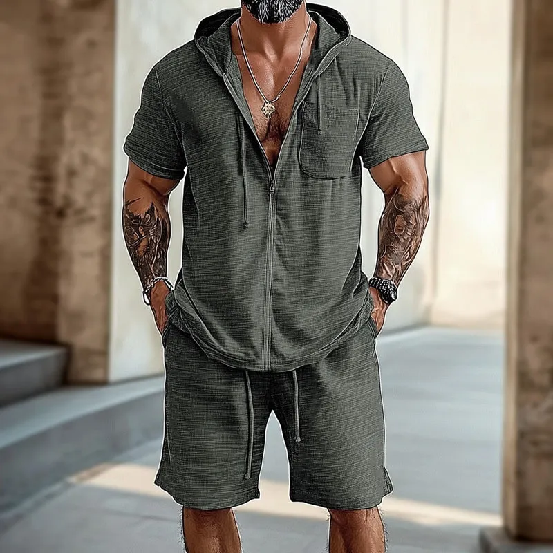 Men's Summer Casual Hooded Short Sleeve Shorts Set MTA1123D0U sold by Manly product image thumbnail 2
