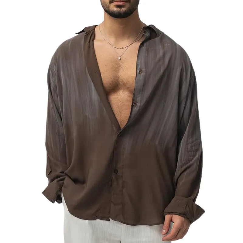 Men's Fashion Gradient Lapel Long Sleeve Loose Shirt MTA1132D1Z made by Manly