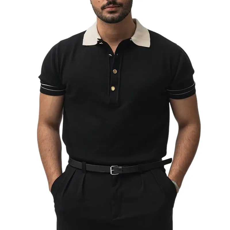 Men's Fashion Colorblock Lapel Short Sleeve Polo Shirt MTA1166D0Z sold by Manly