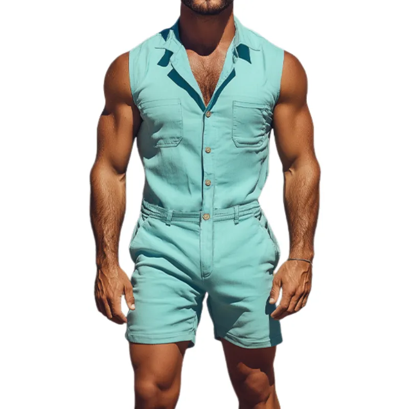 Men's Summer Fashion Casual Slim Fit Twill Cotton Sleeveless Shirt Shorts Workwear Jumpsuit MTA1120D7K sold by Manly